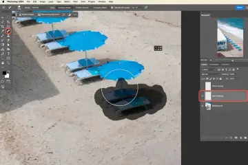 Jak usunąć datę ze zdjęcia? Użyj narzędzia Spot Healing Brush w Photoshopie, aby usunąć niechciane elementy, jak np. datę, z obrazu plaży.